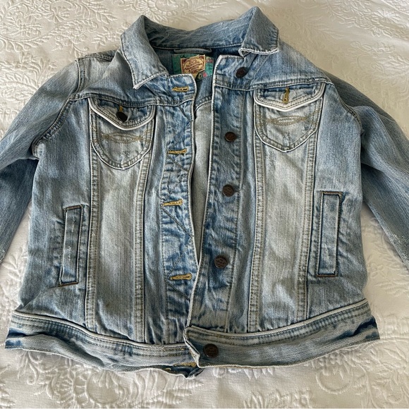 Abercrombie & Fitch Blue Distressed Jean Jacket size L - Picture 11 of 11